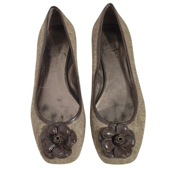 Anne Klein Bow Flats Embellished Slip On Ballet Shoes Woven Brown Womens 8.5M - Picture 1 of 6